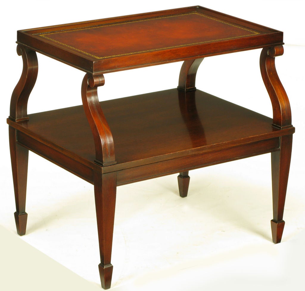 Pair Weiman Leather and Scrolled Mahogany End Tables at 1stDibs