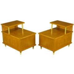 Retro Pair Bleached Mahogany End Tables With Built-In Cedar Storage