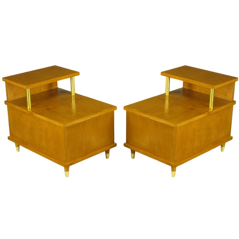 Pair Bleached Mahogany End Tables With Built-In Cedar Storage