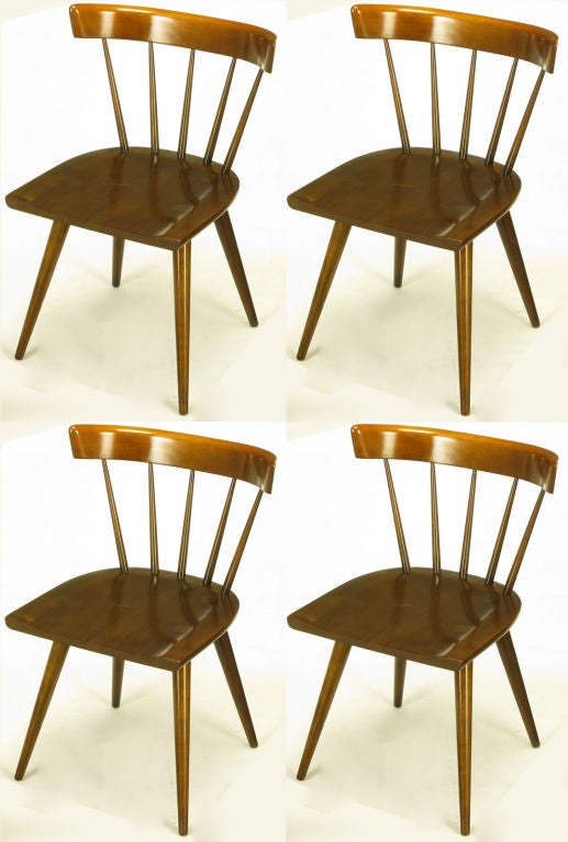 Four Paul McCobb Dark Maple Spindle-Back Dining Chairs