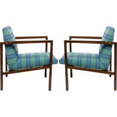Pair Edward Wormley Walnut Open Arm Lounge Chairs
