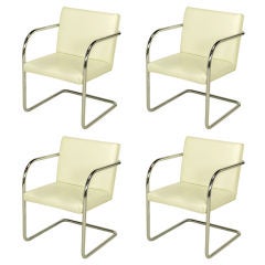Four Thonet Chrome & White Cantilever Dining Chairs