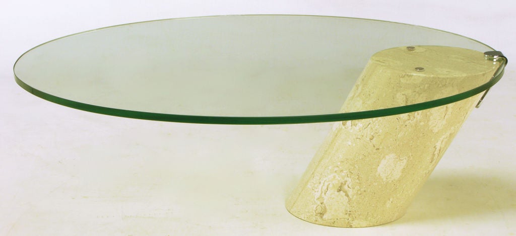 Marble & Cantilevered Oval Glass Coffee Table In The Manner Of Brueton
