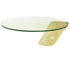 Marble & Cantilevered Oval Glass Coffee Table In The Manner Of Brueton