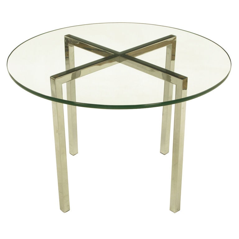 Round Chrome X-Base and Glass Dining Table at 1stdibs