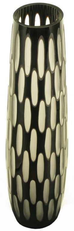 19" Black & Cut-To-Clear Cased Glass Vase