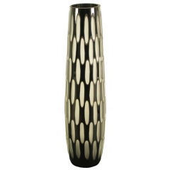 19" Black & Cut-To-Clear Cased Glass Vase