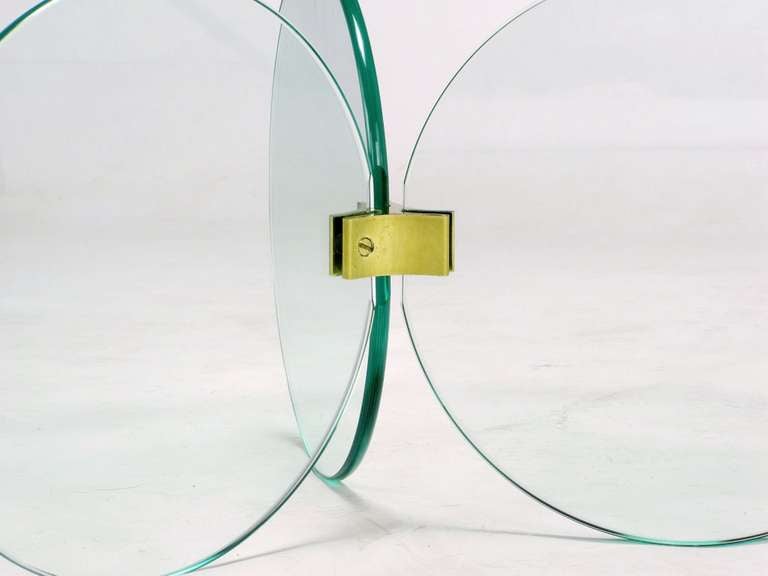 American Pace Collection Glass Disc And Brass Tripodal Coffee Table
