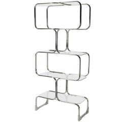 Etagere a quattro ripiani in acciaio cromato e vetro di Tricom, Italia