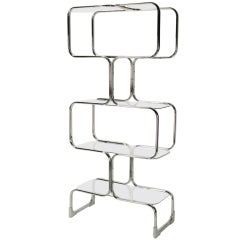 Chromed Steel and Glass Four-Shelf Etagere by Tricom, Italia