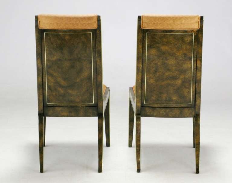 Late 20th Century Eight Mastercraft Amboyna Burl and Brass Dining Chairs