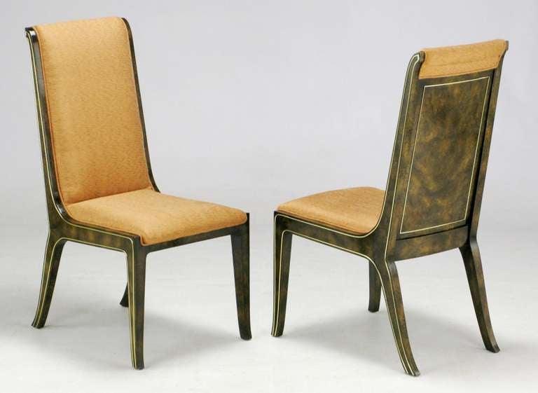 Eight Mastercraft Amboyna Burl and Brass Dining Chairs In Good Condition In Chicago, IL