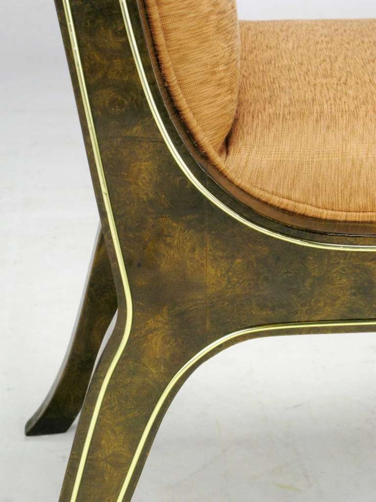 Eight Mastercraft Amboyna Burl and Brass Dining Chairs 3