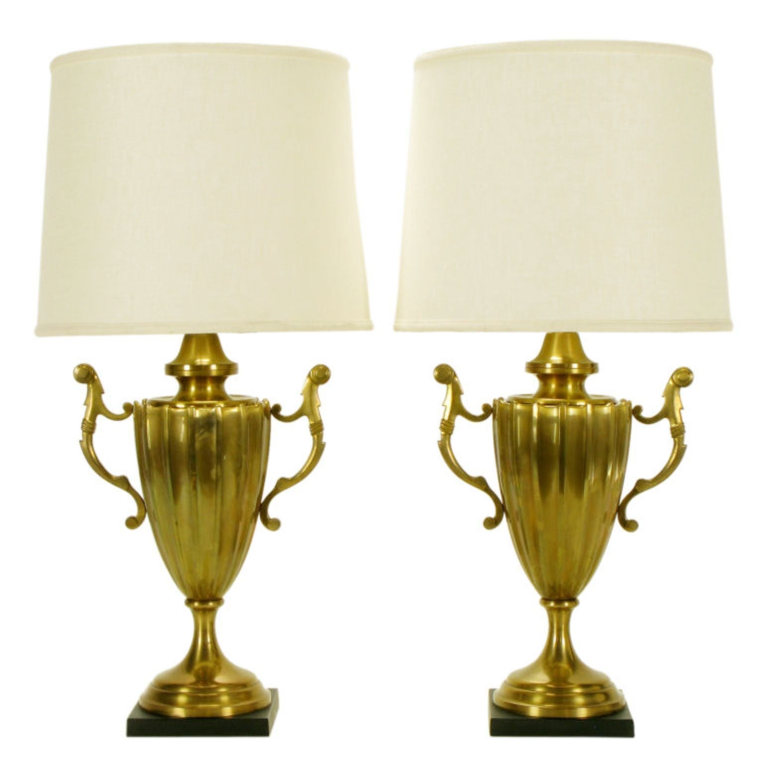 Pair Chapman Reeded Brass Urn Form Table Lamps