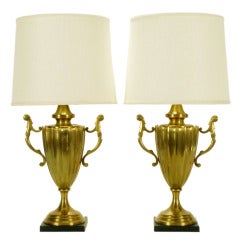 Pair Chapman Reeded Brass Urn Form Table Lamps