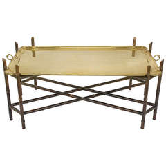 Vintage Yale Burge Bamboo-Form, Chinese Chippendale, Brass Tray Coffee Table
