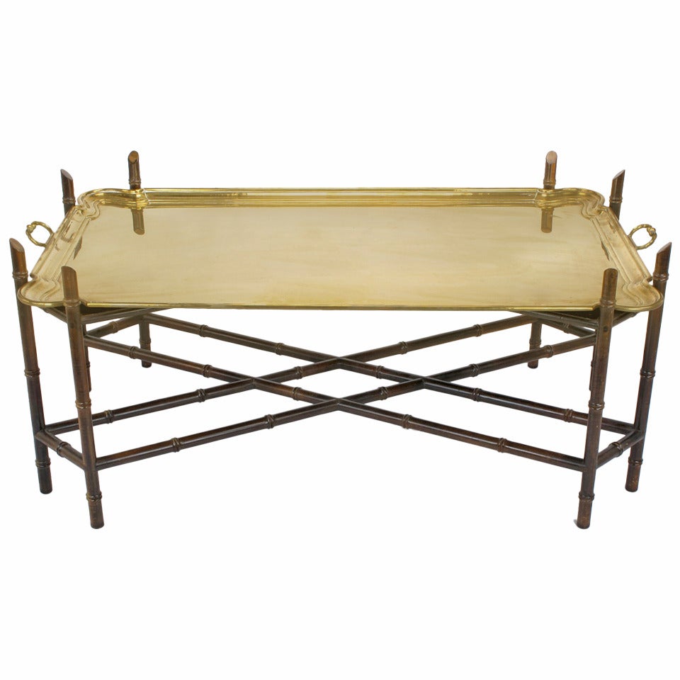 Yale Burge Bamboo-Form, Chinese Chippendale, Brass Tray Coffee Table