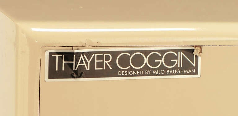 Milo Baughman Ivory Lacquer and Chrome, Two-Door Cabinets with Corner Pedestal 2