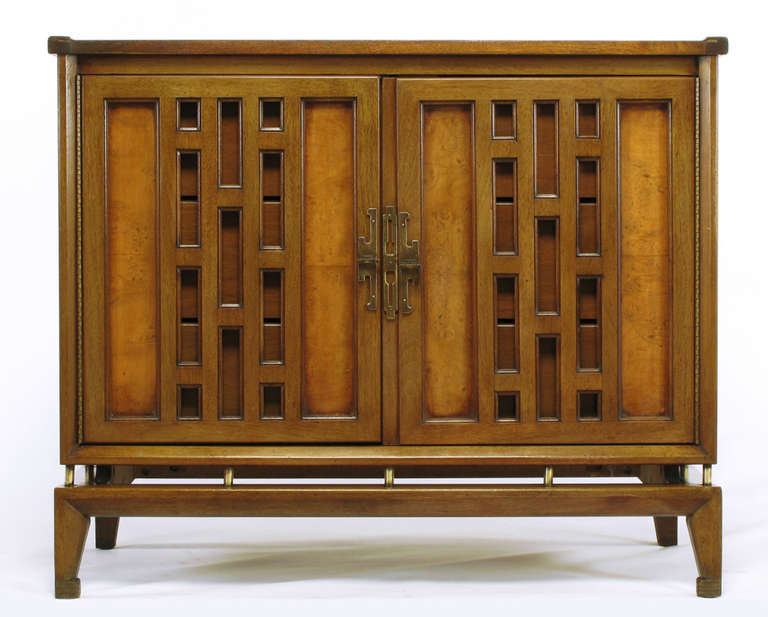 American Pair of Walnut Floating Commodes with Open Fretwork Doors