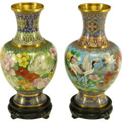 Pair Colorful Chinese Cloisonne Vases