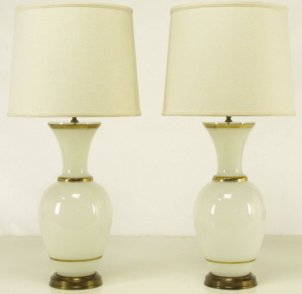 Pair Frederick Cooper Gilt & White Glass Table Lamps