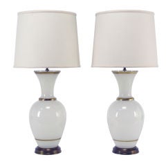 Pair Frederick Cooper Gilt & White Glass Table Lamps