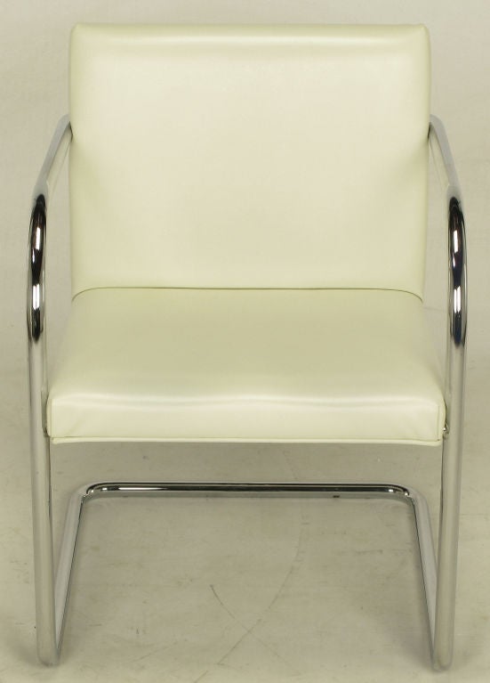 Four Thonet Chrome & White Cantilever Dining Chairs