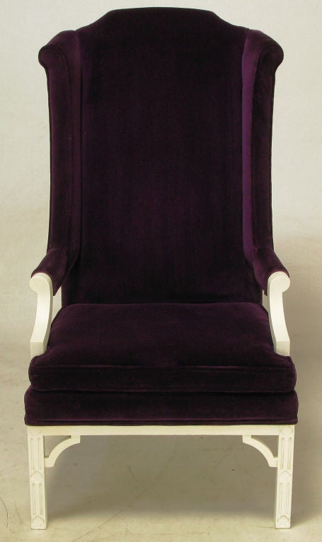 Erwin-Lambeth Plum Velvet Neo-Chippendale  Wing Chair