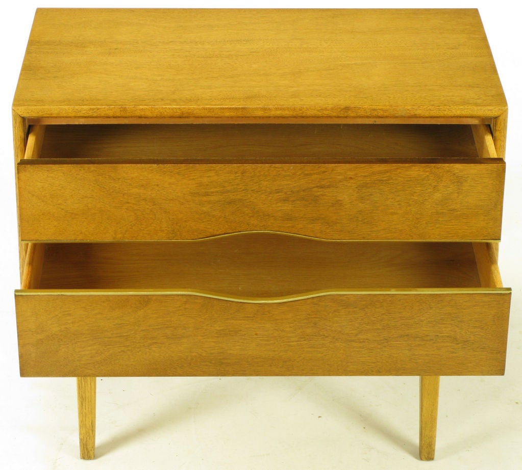 American Pair Vignola Bleached Walnut & Brass Nightstands