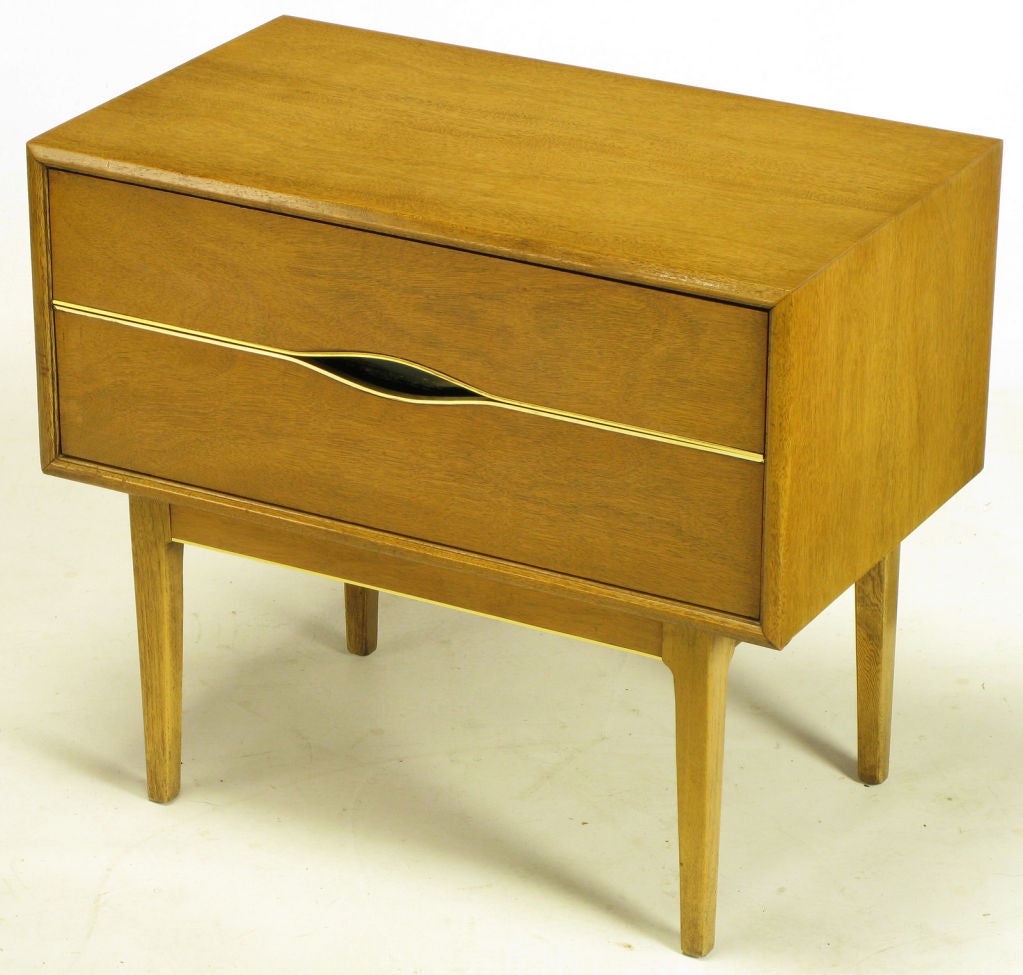 Mid-20th Century Pair Vignola Bleached Walnut & Brass Nightstands