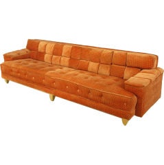 Vintage 1940s Dunbar Attr. Square Channeled & Button Tufted 108" Sofa.