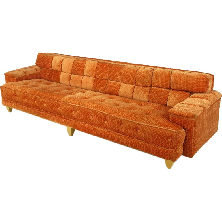 1940s Dunbar Attr. Square Channeled & Button Tufted 108" Sofa.