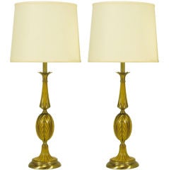 Pair Rembrandt Deco-Inspired Brass & Lacquer Table Lamps