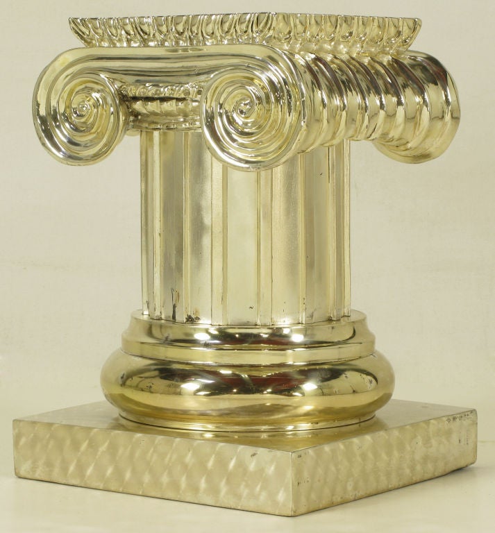 Late 20th Century Engine Turned Silverplate Ionic Column Pedestal.