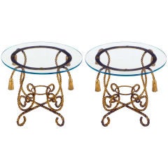Pair Italian Gilt Iron Rope Table With Tassel Ornamentation
