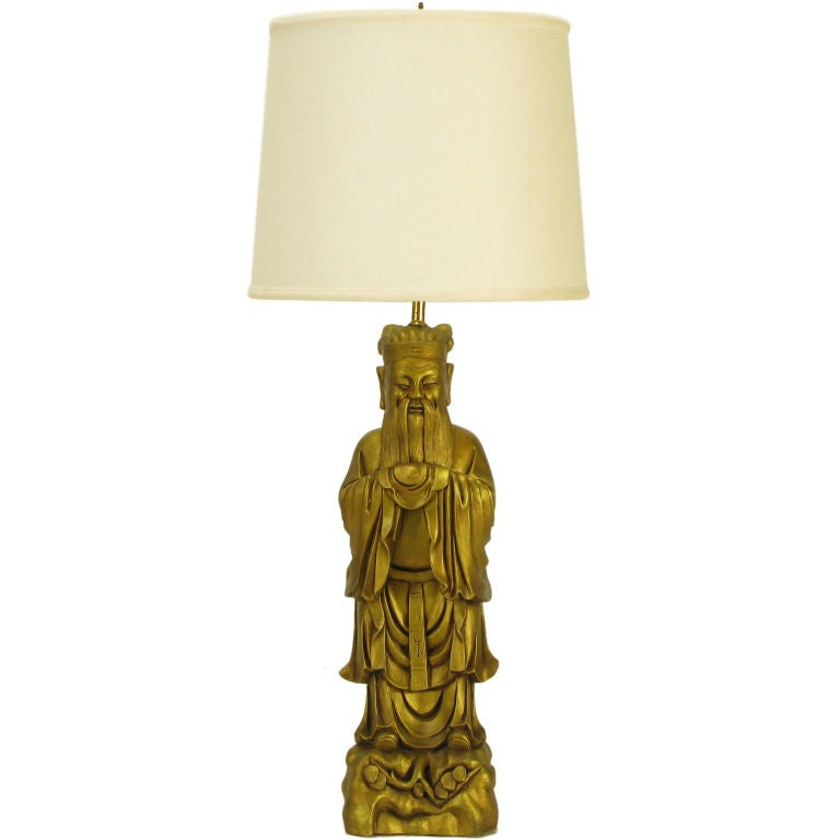 Confucius Gilt Metal Table Lamp For Sale