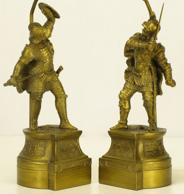 American Pair Brass Conquistador Figure Table Lamps.