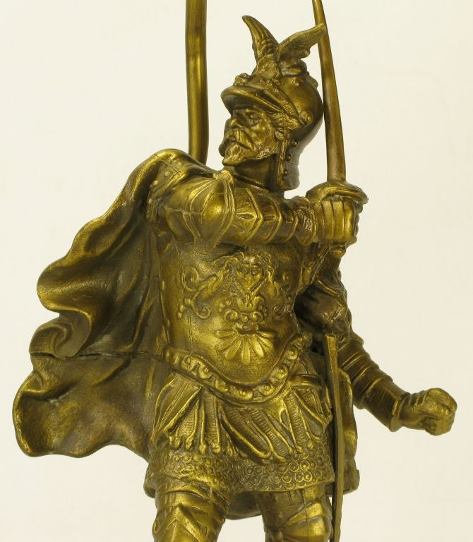 Pair Brass Conquistador Figure Table Lamps. 2