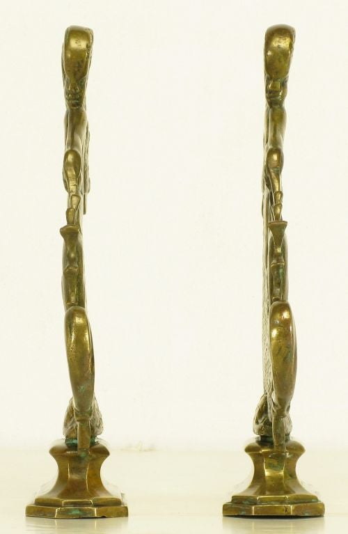 Pair Brass Figures Of Cherubs Riding Dolphins 1