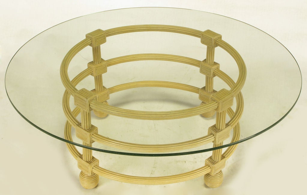 Jay Spectre Round Reeded Wood Coffee Table.