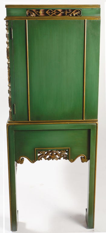 Emerald Green Chinese Cabinet Inset With Gilt Antique Panels 4