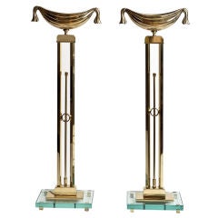 Pair Neoclassical Brass And Glass Table Lamps By Fontana Arte