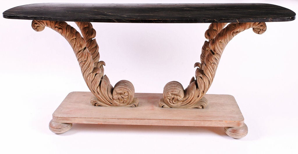 American Grosfeld Style Carved Plume Console Table