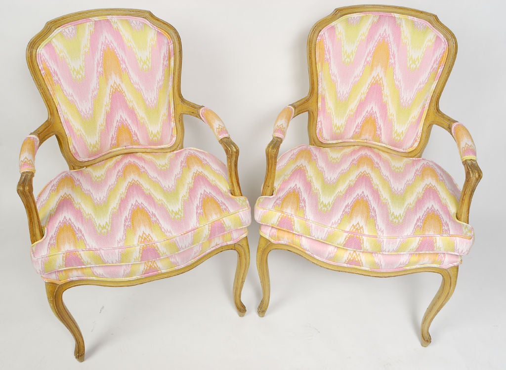 French Pair 1940s Painted Louis XV Style Fauteuils