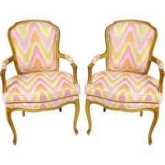 Pair 1940s Painted Louis XV Style Fauteuils