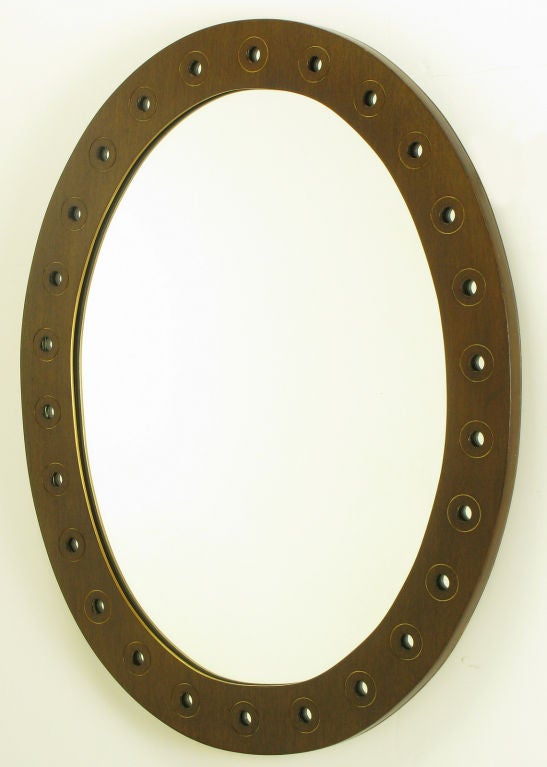 Oval Art Deco Mirror With Pierced Mahogany Frame