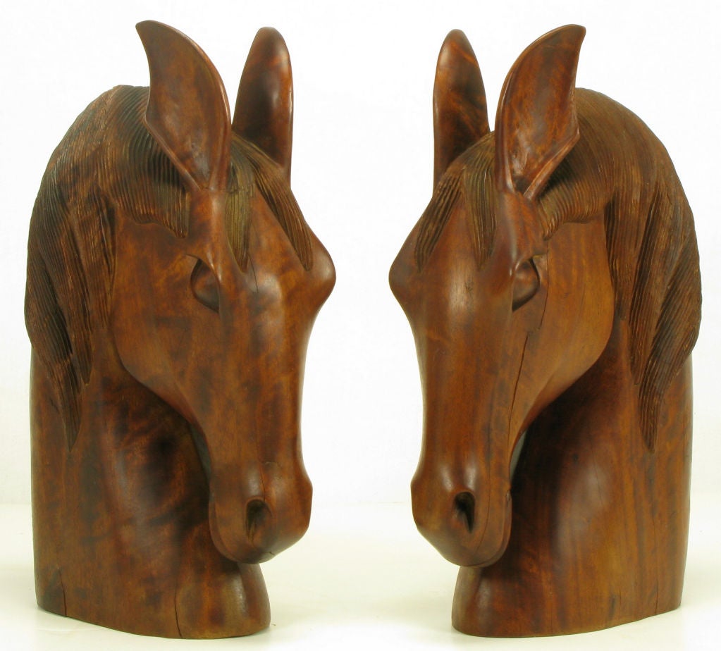 Pair Large Wooden Horse Head Sculptures at 1stDibs