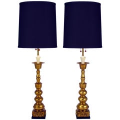 Pair Marbro Baluster Form Gilt Table Lamps