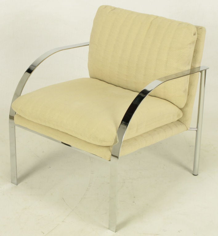 Pair Paul Tuttle Inspired Chrome Arm Chairs In Good Condition For Sale In Chicago, IL