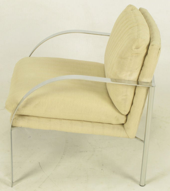 Late 20th Century Pair Paul Tuttle Inspired Chrome Arm Chairs For Sale